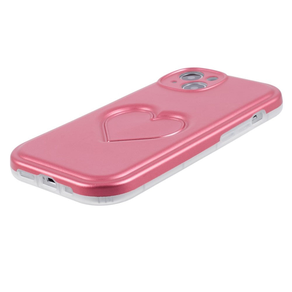 iPhone 15 Flexible Plastic Case w. Heart - Neon Pink