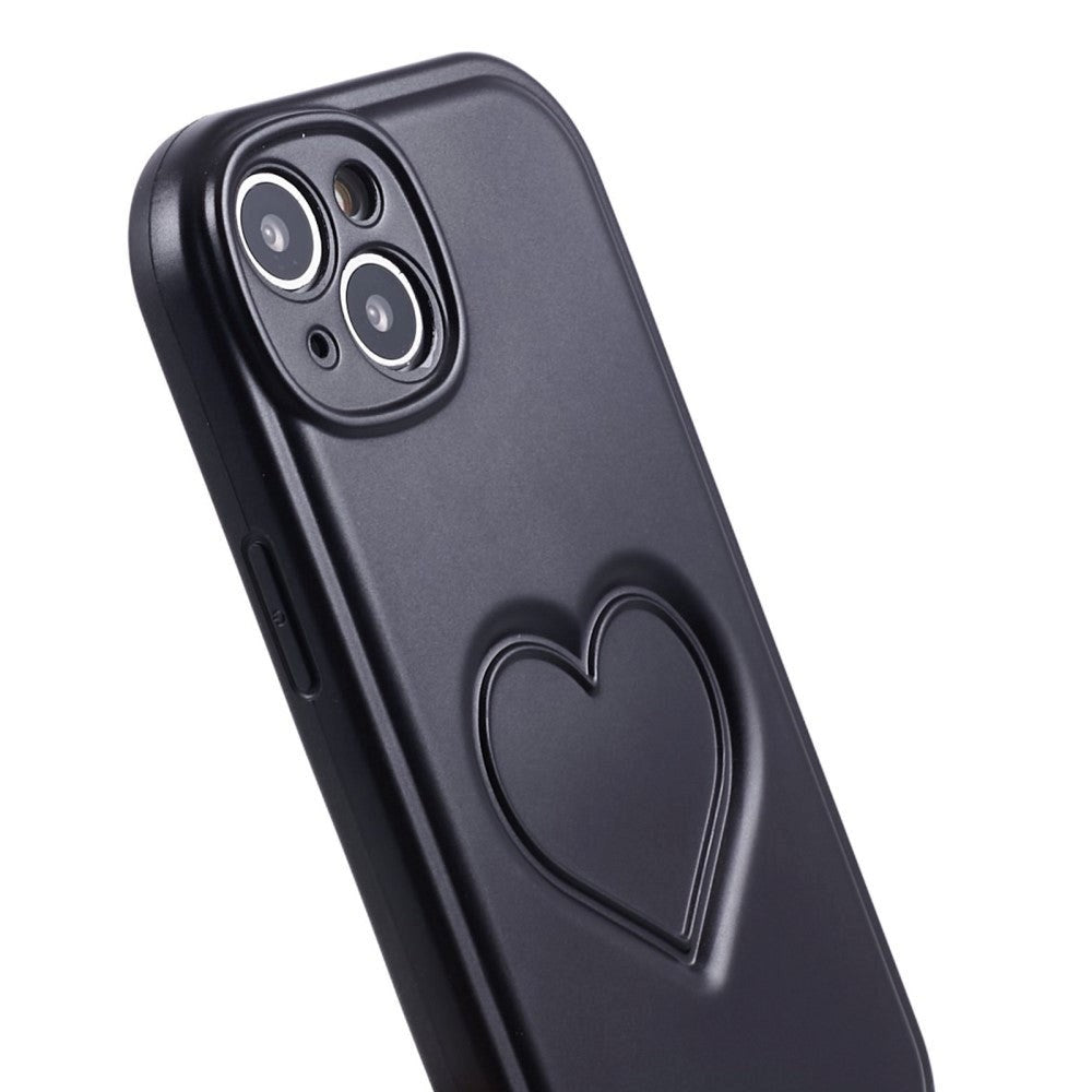 iPhone 15 Flexible Plastic Case w. Heart - Black