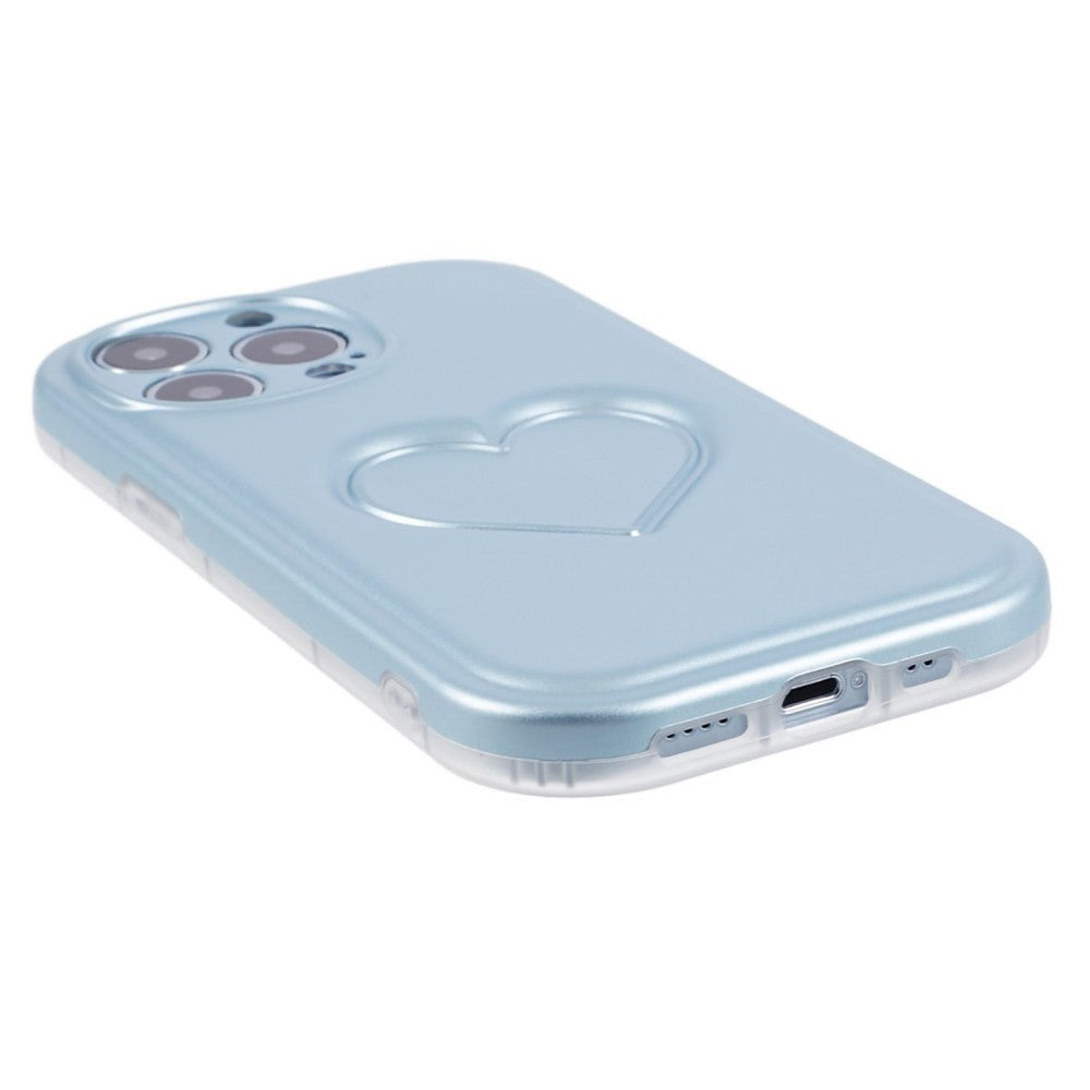 iPhone 15 Pro Flexible Plastic Case w. Heart - Light Blue