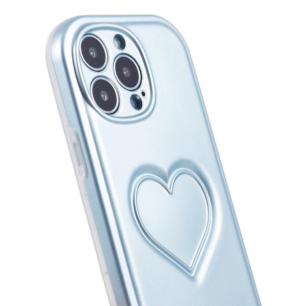 iPhone 15 Pro Flexible Plastic Case w. Heart - Light Blue