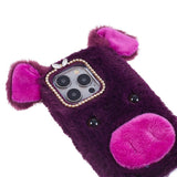 iPhone 15 Pro Flexible Plastic Back Cover w. Fur - Pig - Purple