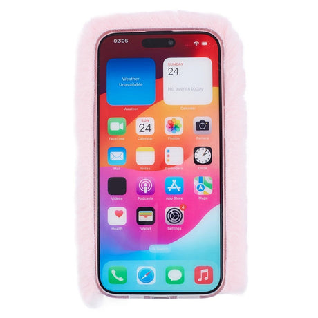 iPhone 15 Pro Flexible Plastic Back Cover w. Fur - Heart - Red / Pink