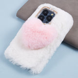 iPhone 15 Pro Flexible Plastic Back Cover w. Fur - Heart - Red / White