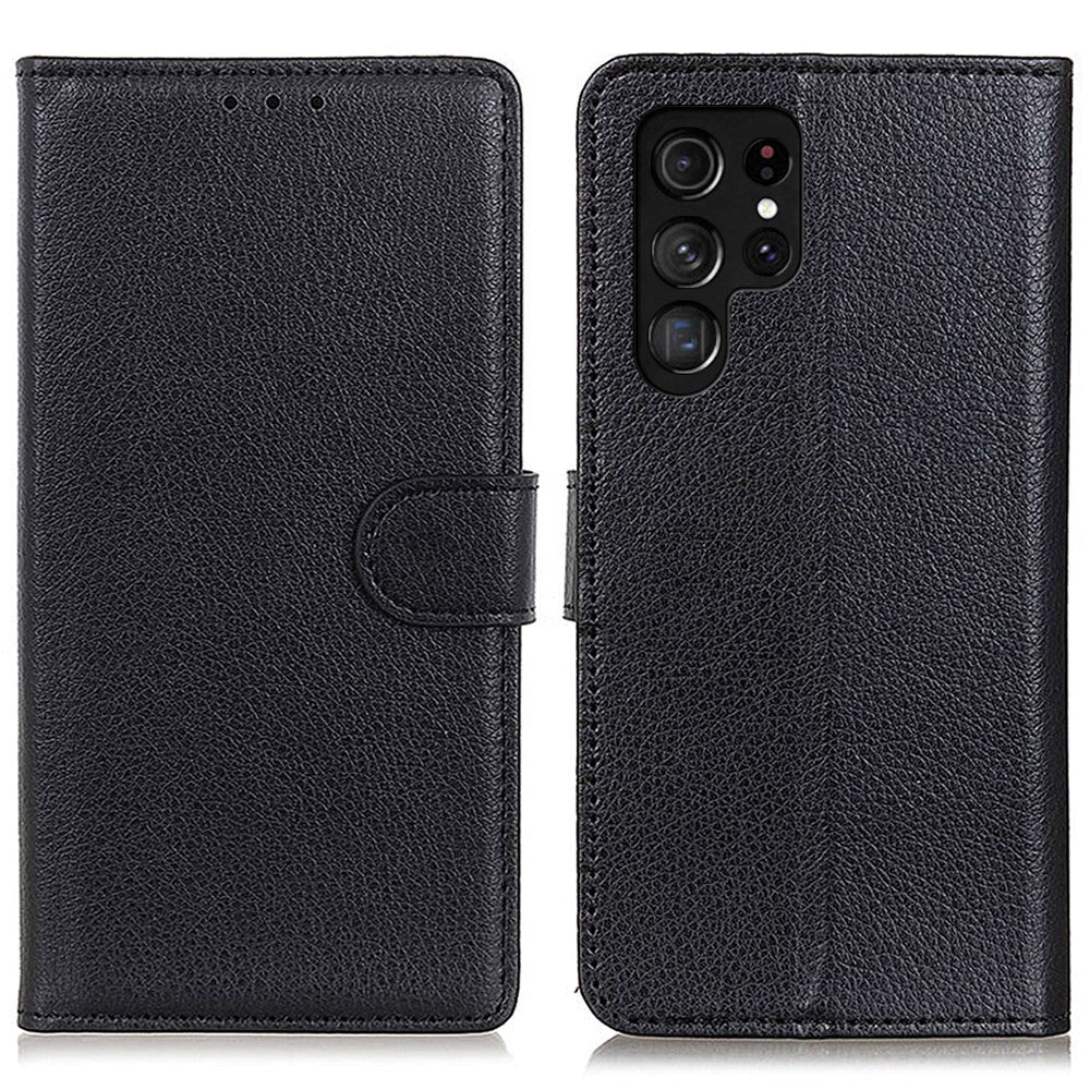 Samsung Galaxy S24 Ultra PU Litchi Leather Wallet Case - Black