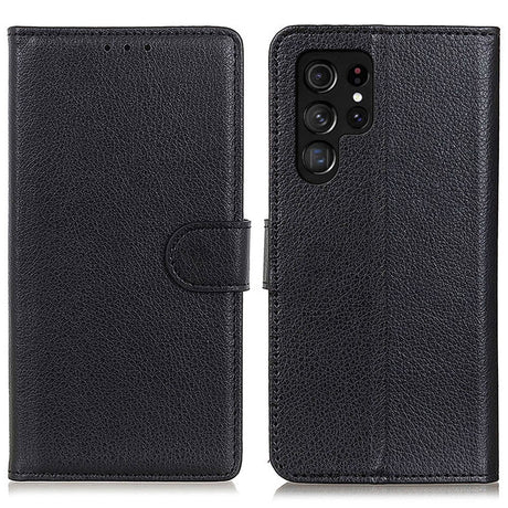 Samsung Galaxy S24 Ultra PU Litchi Leather Wallet Case - Black