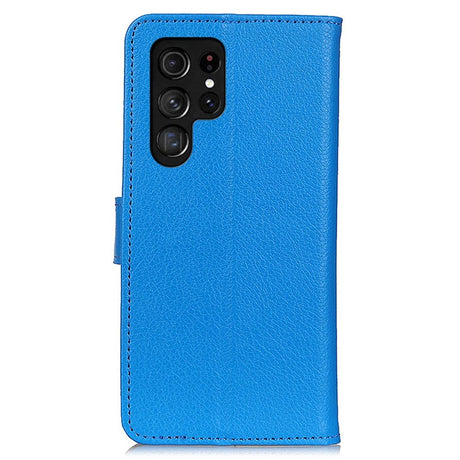 Samsung Galaxy S24 Ultra PU Litchi Leather Wallet Case - Blue