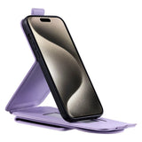 iPhone 15 Pro Vertical Faux Leather Flip Case with Wallet / Stand Function / Strap - Purple