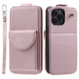 iPhone 15 Pro Vertical Faux Leather Flip Case with Wallet / Stand Function / Strap - Rose Gold