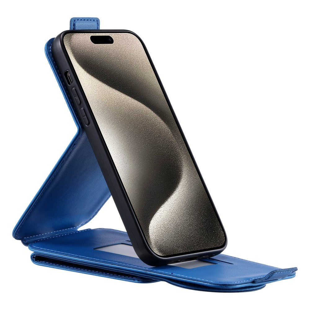 iPhone 15 Pro Vertical Faux Leather Flip Case with Wallet / Stand Function / Strap - Blue