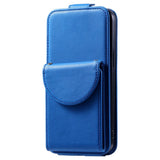 iPhone 15 Pro Vertical Faux Leather Flip Case with Wallet / Stand Function / Strap - Blue