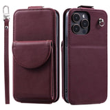 iPhone 15 Pro Vertical Faux Leather Flip Case with Wallet / Stand Function / Strap - Red