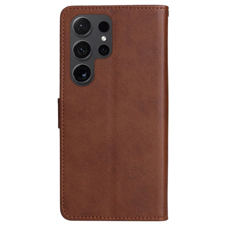 Samsung Galaxy S24 Ultra Leather Flip Case with Wallet and Strap - Brown