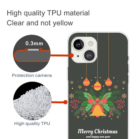 iPhone 15 Flexible Plastic Christmas Case - Merry Christmas - Christmas Wreath and Christmas Bell