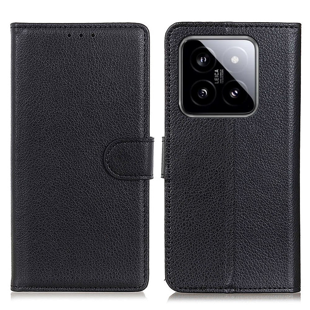 Xiaomi 14 Pro PU Litchi Leather Wallet Case - Black