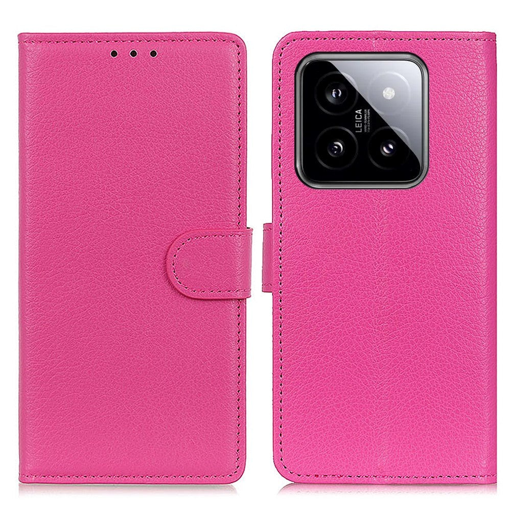 Xiaomi 14 Pro PU Litchi Leather Wallet Case - Pink