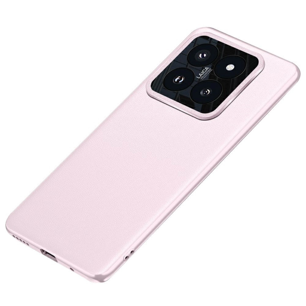 Xiaomi 14 Pro Leather Covered Plastic Back Case w. Built-in Camera Protector - Pink