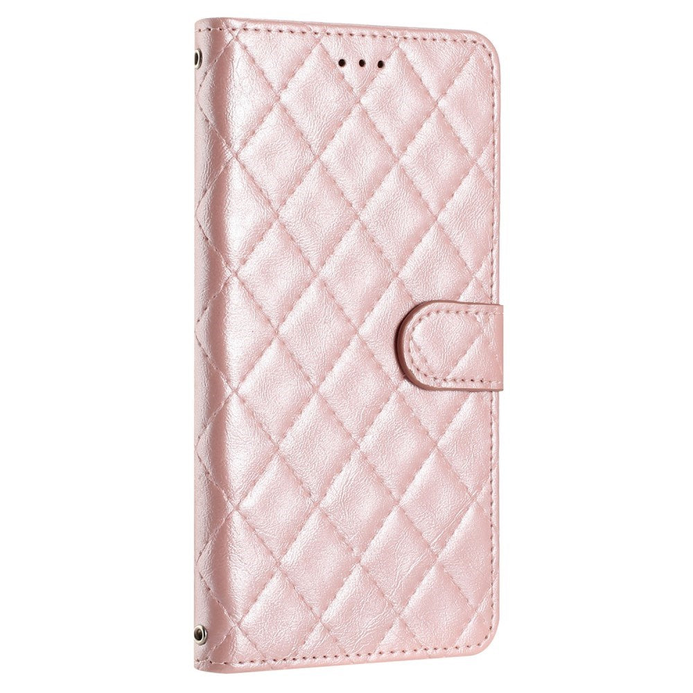 EIDERWOOD Motorola Moto G84 Leather Flip Case w. Wallet & Strap - Rhombus - Rose Gold