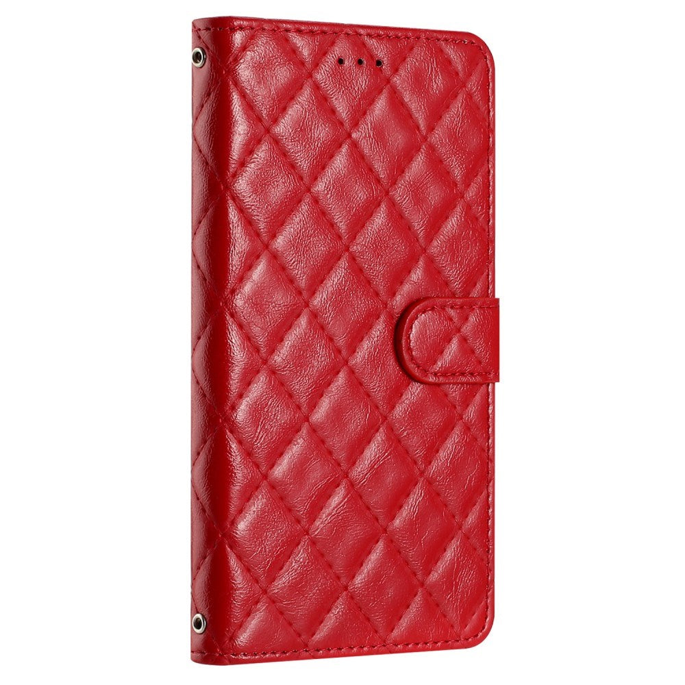 EIDERWOOD Motorola Moto G84 Leather Flip Case w. Wallet & Strap - Rhombus - Red