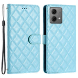 EIDERWOOD Motorola Moto G84 Leather Flip Case w. Wallet & Strap - Rhombus - Blue