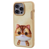 iPhone 15 Pro Hybrid Case w. Animal Motif & Embroidery - Orange Cat