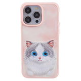 iPhone 15 Pro Hybrid Case w. Animal Motif & Embroidery - Grey Cat