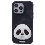 iPhone 15 Pro Hybrid Case w. Animal Motif & Embroidery - Panda