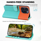 iPhone 15 Pro Flip Case with Strap / Standing function / Card Holder - Orange / Blue (Cats)