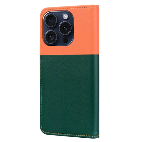 iPhone 15 Pro Flip Case with Strap / Standing function / Card Holder - Orange / Green (Cats)