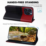 iPhone 15 Pro Flip Case with Strap / Standing function / Card Holder - Red / Black (Dogs)