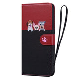 iPhone 15 Pro Flip Case with Strap / Standing function / Card Holder - Red / Black (Dogs)