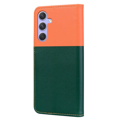 Samsung Galaxy A54 (5G) Flip Case with Strap / Standing function / Card Holder - Orange / Green (Cats)