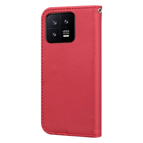 Xiaomi 13 Flip Case with Strap / Standing function / Card Holder - Red (Cat)