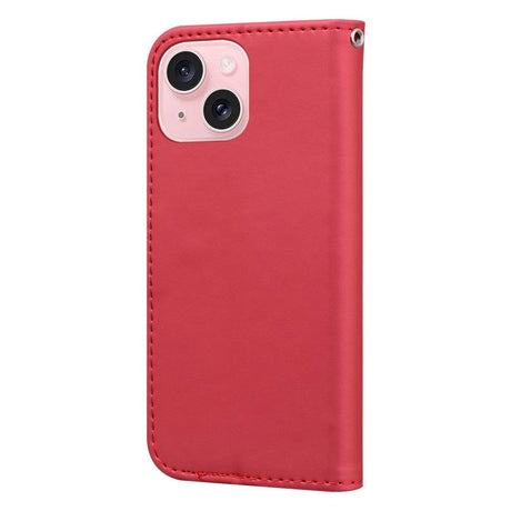 iPhone 15 Flip Case with Strap / Standing function / Card Holder - Red (Cat)