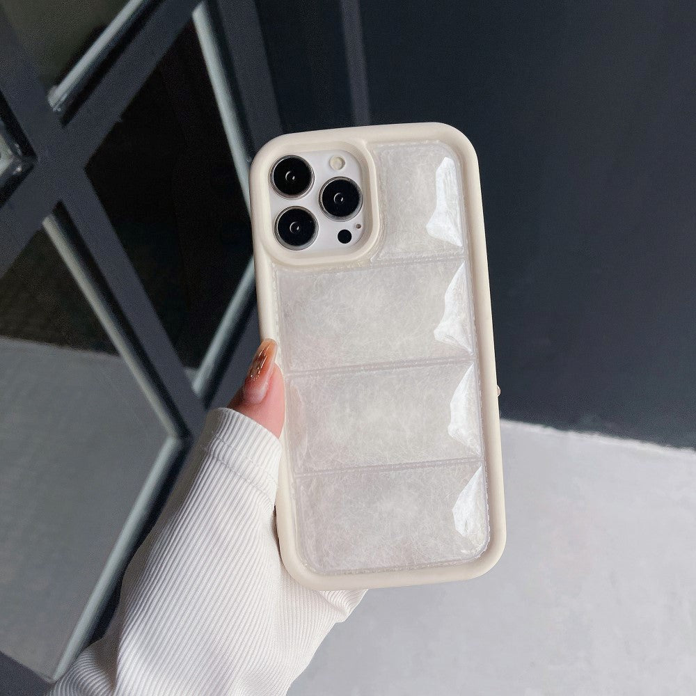 iPhone 15 Pro Flexible Plastic Case w. Down Jacket Texture - White