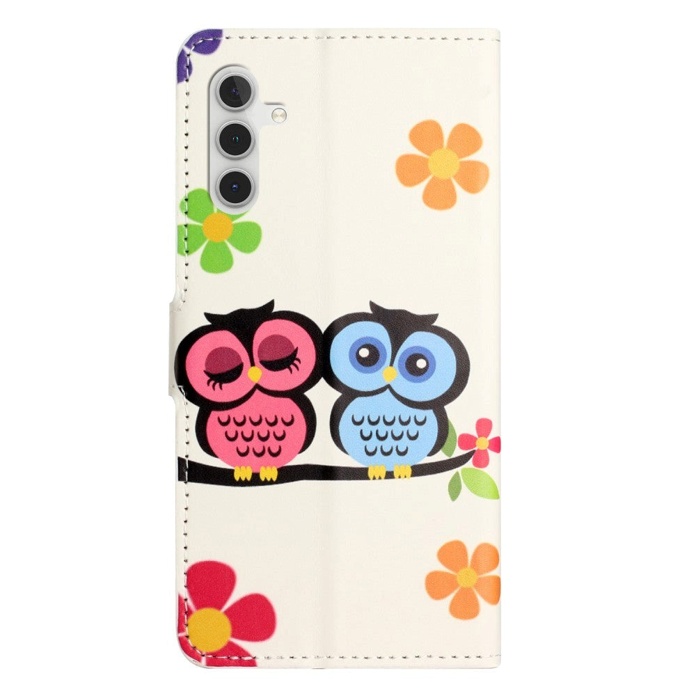 Samsung Galaxy A55 Leather Case w. Wallet & Stand Function - Owl Couple