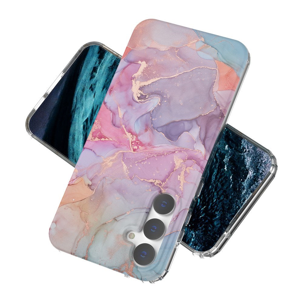 EIDERWOOD Samsung Galaxy S23 FE Hybrid Case with Marble Print - Pink / Purple