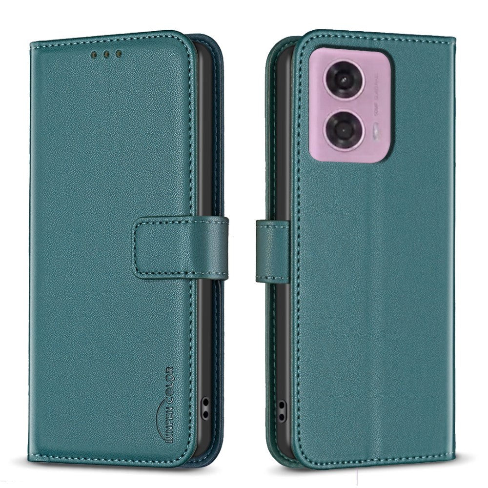 Motorola Moto G34 Glossy Leather Flip Cover w. Wallet - Green