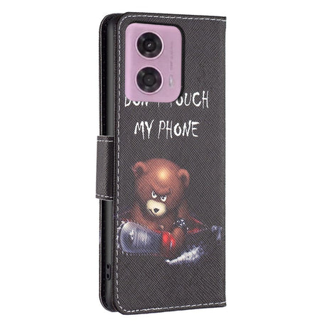 Motorola Moto G24 Leather Wallet Case w. Print - "Don't Touch My Phone" - Bear