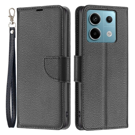 EIDERWOOD Xiaomi Redmi Note 13 Pro (4G) PU Litchi Leather Wallet Case with Strap - Black