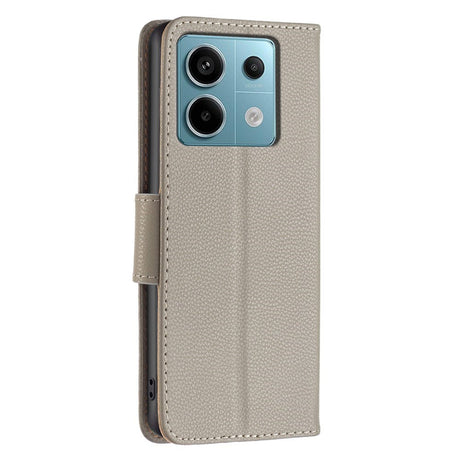 EIDERWOOD Xiaomi Redmi Note 13 Pro (4G) PU Litchi Leather Wallet Case with Strap - Grey