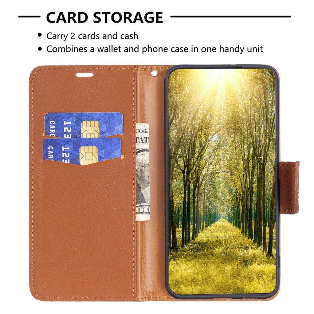 EIDERWOOD Xiaomi Redmi Note 13 Pro (4G) PU Litchi Leather Wallet Case with Strap - Brown