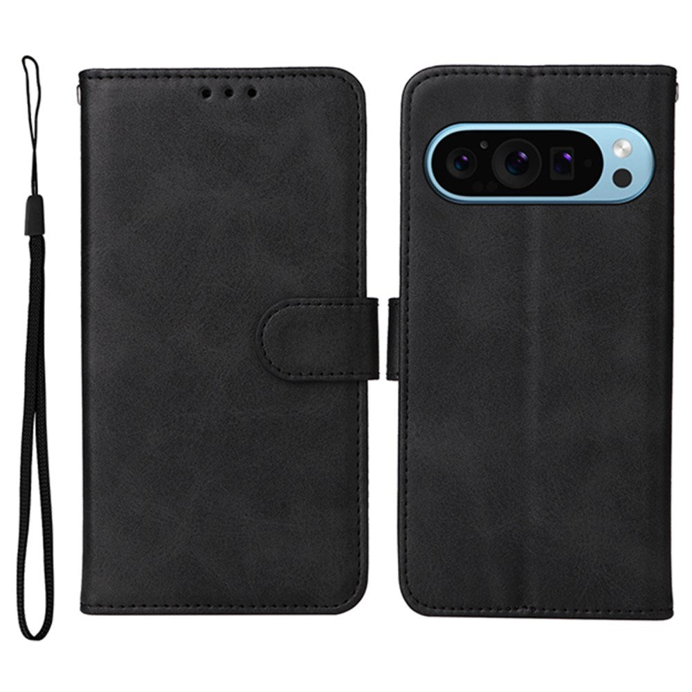 EIDERWOOD Google Pixel 10 / 10 Pro / 9 / 9 Pro Faux Leather Flip Case with Wallet & Strap - Black
