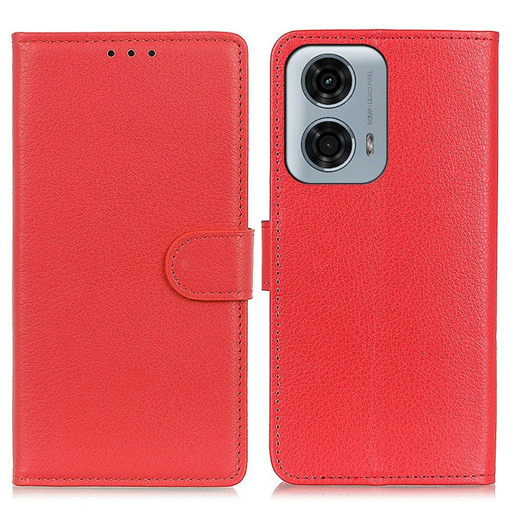 EIDERWOOD Motorola Moto E14 4G / G04 4G / G04s 4G / G24 4G Litchi Texture Stand Phone Cover - Red