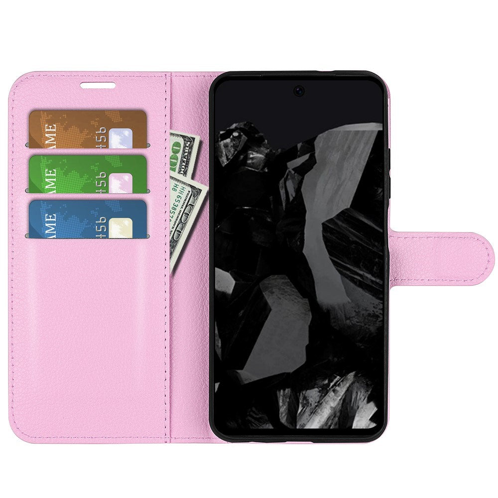 EIDERWOOD Google Pixel 9 Pro XL Litchi Leather Flip Case w. Wallet - Light Pink