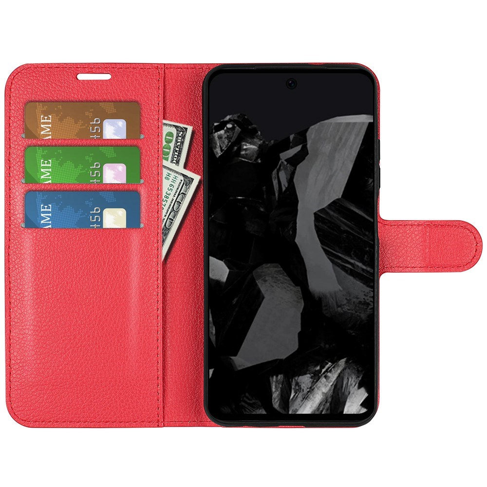 EIDERWOOD Google Pixel 9 Pro XL Litchi Leather Flip Case w. Wallet - Red