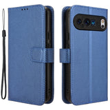 EIDERWOOD Google Pixel 9 / 9 Pro Leather Flip Case w. Strap & Texture - Blue