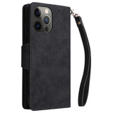 EIDERWOOD iPhone 12 Pro Max Flip Case with Card Holder & Zipper Pocket - Black