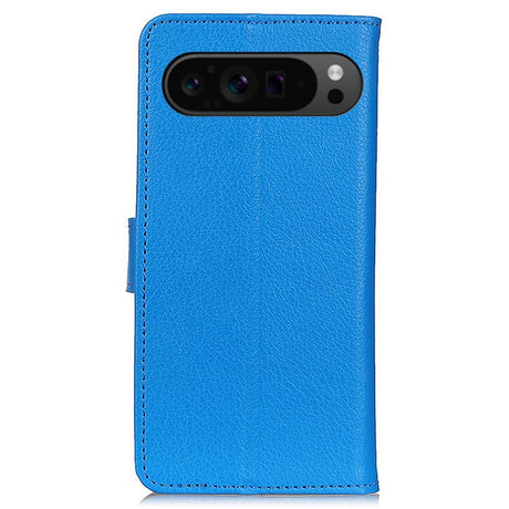EIDERWOOD Google Pixel 10 / 10 Pro / 9 / 9 Pro Litchi Faux Leather Flip Case w. Wallet - Blue