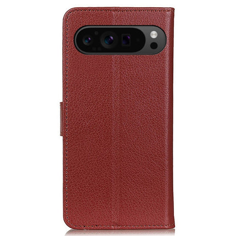 EIDERWOOD Google Pixel 10 / 10 Pro / 9 / 9 Pro Litchi Faux Leather Flip Case w. Wallet - Brown