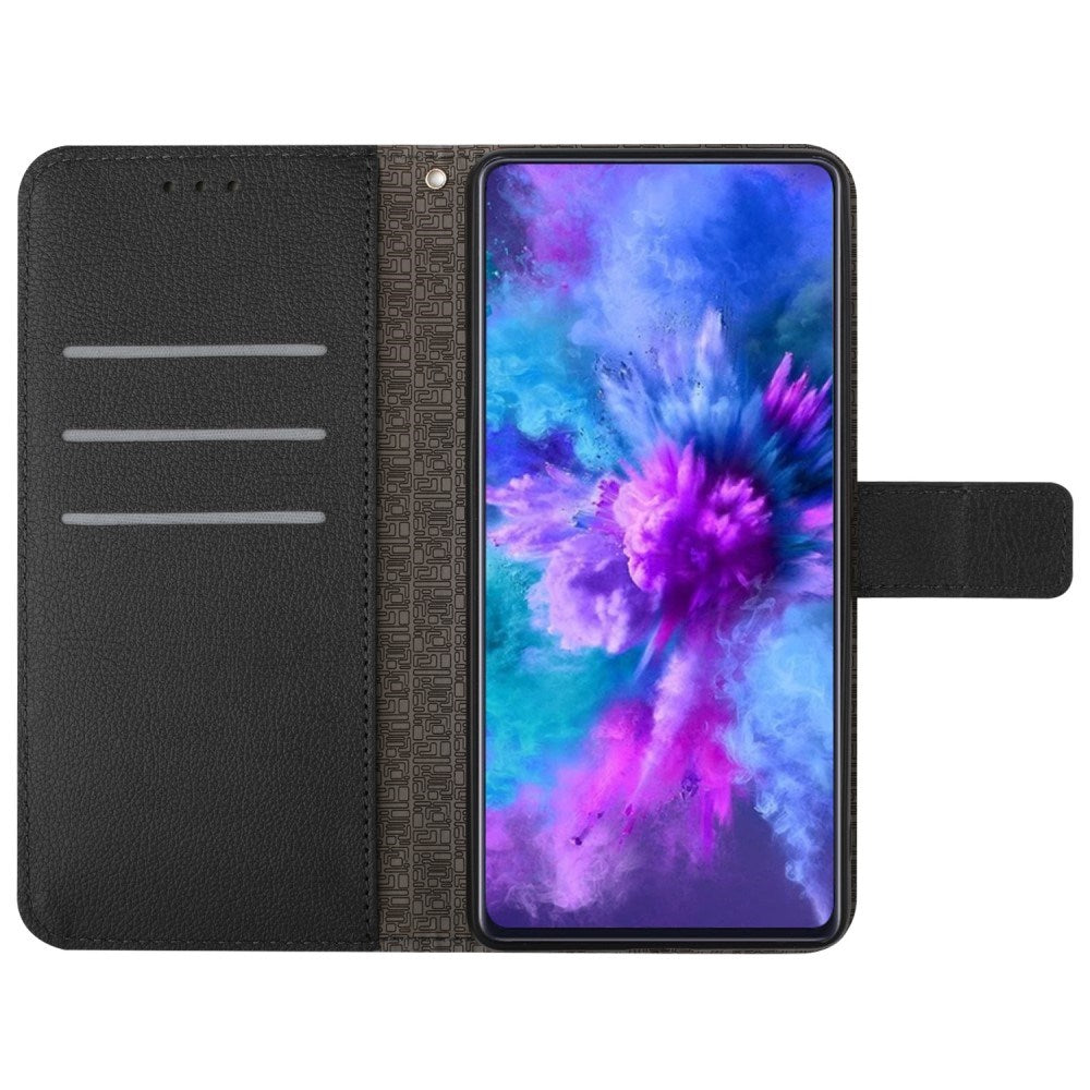 EIDERWOOD Sony Xperia 10 VI Leather Flip Case w. Wallet & Strap - Rhombus Engraving - Black